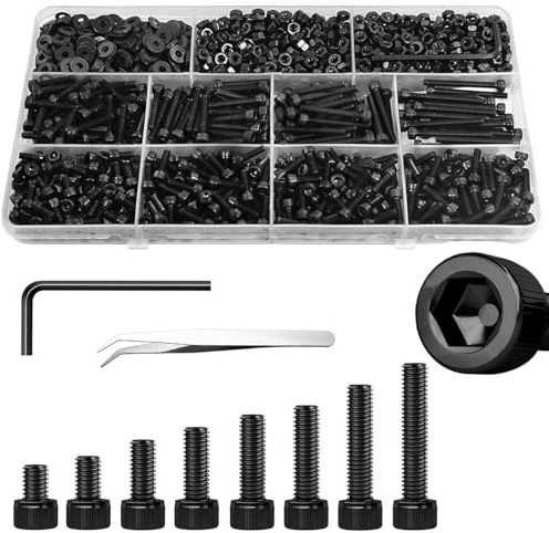 1110-teiliges M3 Schrauben Muttern Set, Sechskopf-Zylinderschrauben mit Innensechskant, Maschinenschrauben aus Kohlenstoffstahl in Aufbewahrungsbox