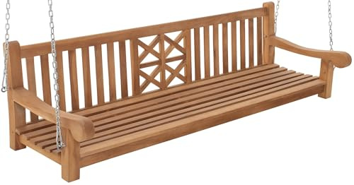 DELUKE Schaukelbank TABEL Holz Teak 220x70x61 cm | Hängebank Gartenschaukel Zum Aufhängen Veranda-Schaukel