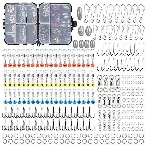 256 st fisketillbehörssats med högt kolstål och rostfritt stål för fiskeentusiaster, 12 x 10 x 3,5 cm redskapslåda medföljer, med rullsvivlar, snaps, delad Ri