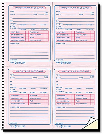 TOPS Telefonbuch, Spiralbindung, 2-teilig, selbstdurchschreibend, weiß und kanarisch, 4 Nachrichten pro Seite, 400 Sets (4009)