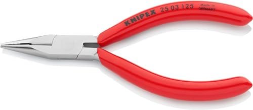 KNIPEX Flachrundzange mit Schneide, 25 03 125 | Radiozange verchromt mit Kunststoff überzogen 125 mm