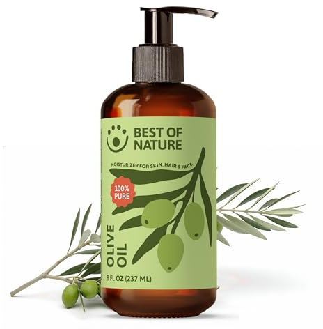 Best of Nature 100% Pure Olive Massage & Body Oil – Cold Pressed, Natural & Unscented Moisturizer for Skin, Hair & Bath, 8 fl oz