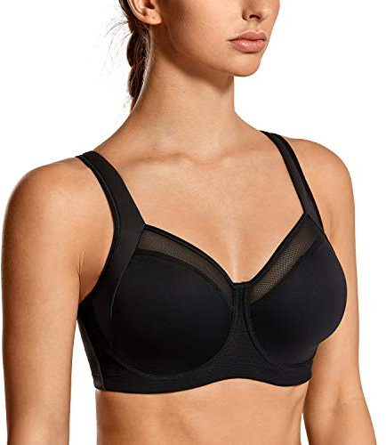 SYROKAN Damen Starker Halt Sport BH - Mesh mit Bügel Ringerrücken Ohne Einlagen Fitness Lauf Joggen BH Schwarz 75D