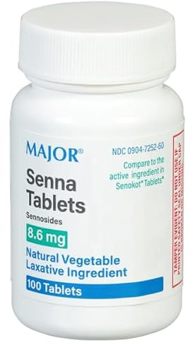Major Senna 8.6 mg Natural Vegetable Laxative Tablets - Made with Sennosides - Promotes Occasional Constipation Relief - 100 Tablets