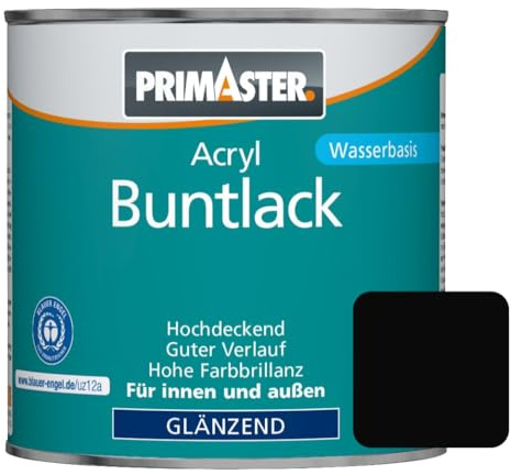 Primaster Acryl Buntlack 750ml Tiefschwarz Glänzend Wetterbeständig Holz&Metall