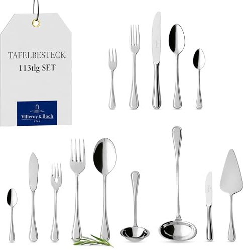 Villeroy und Boch Neufaden Merlemont Tafelbesteck für bis zu 12 Personen, 113-teilig, Edelstahl