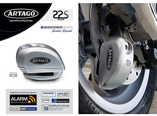 Artago 22s.6m candado antirrobo Moto Disco Alarma 120 db y Warning Inteligente, ø6, metálico