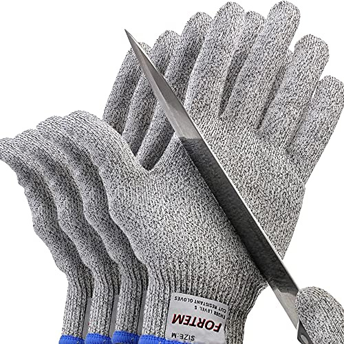 FORTEM Cut Resistant Gloves, 4x, Level 5 Protection Cutting Gloves For Oyster Shucking, Kitchen Work, Food Grade, EN388 Certified (Medium)
