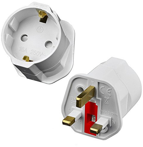 CONVERSOR/Adaptador/CONVERTIDOR DE Enchufe DE 2 Pins Euro A Enchufe UK 3 Pins con Fusible Incluido