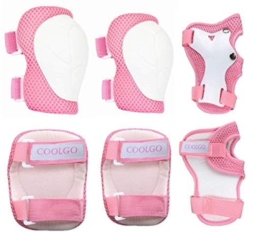 Kinder Protektorenset, COOLGO Kinder Schoner-Set Knieschoner, Ellenbogenschoner und Handgelenkschoner Protektoren für Inlineskates, Rollerblades, Skateboard oder Fahrrad (Rosa)