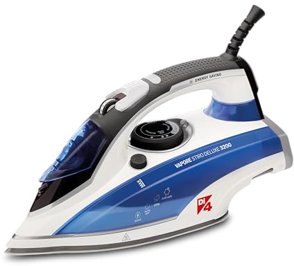 Di4 Vapore Stiro Deluxe Plancha de Vapor 3200W, Golpe de Vapor 260g, Vapor Continuo 50g/min, Suela Cerámica PrimeGlide, Sistema Antical 3 en 1, Antigoteo, Depósito 350ml, Planchado Vertical