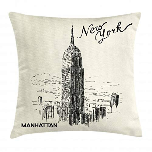 ABAKUHAUS Nueva York Funda para Almohadón, Los Rascacielos urbanos, Decorativo, Estampado en Ambos Lados, 45 x 45 cm, Negro