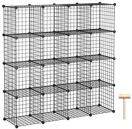 C&AHOME Wire Cube Storage, 16 Cubes Organizer Metal Grids Storage, Storage Bins Shelving, Modular Bookshelf Shelf, DIY Closet Cabinet Ideal for Bedroom, Office 48.4”L x 12.4”W x 48.4”H Black