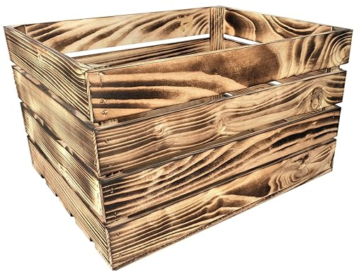 Holzkiste Groß Aus Holz - massive Weinkisten Vintage 50 x 40 x 30 cm - Holzbox Für Aufbewahrung, Holzregal - Robuste Obstkisten & Apfelkisten - Deko Kiste Für Küche, Wohnzimmer - Kiste Geflammt