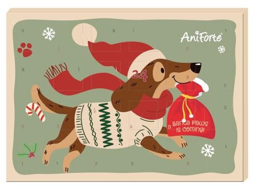 AniForte Adventskalender für Hunde 2025 - Natürliche Hundesnacks getreidefrei, Leckerli ohne Farb- & Konservierungsstoffe, Weihnachtskalender mit Zellstoff-Einlage