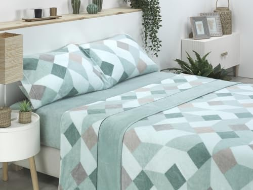 D&D Quality BONCASA Juego de sábanas Invierno de CORALINA Extra Suave (Turin Verde, Cama 105)