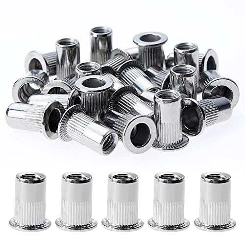 Gueenky - Tuerca de remache roscado de cabeza plana (150 unidades, M4 tuercas de remache roscadas de acero inoxidable, surtido insertos roscados para mental plástico (9 mm x 11 mm)
