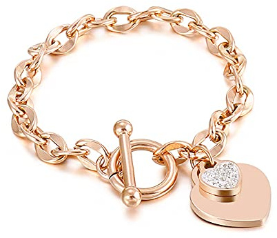 NEHZUS Collana da donna in acciaio inox, con ciondolo a forma di cuore, per adolescenti, ragazze, lunghezza 18 cm, chiusura a clip