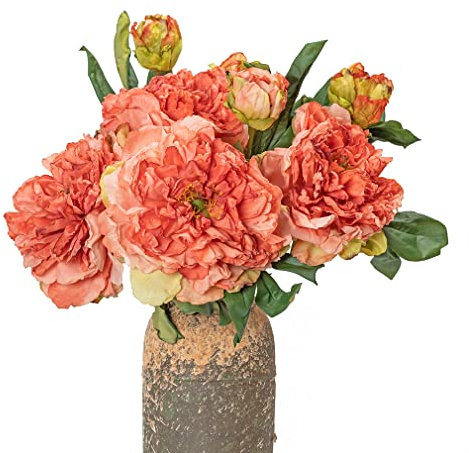 DUYONE Seiden-Pfingstrosen, künstliche Blumen, große lange Stielpflanzen, für Dekoration, Heimdekoration, Wohnzimmer, künstliche Blumen, Dekoration (Orange, 4 Stück)