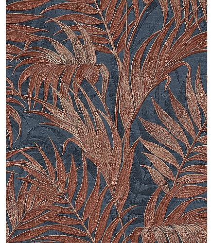 Design ID Wallpaper GR322109 Grace Tropical Palm Leaf Blue & Copper