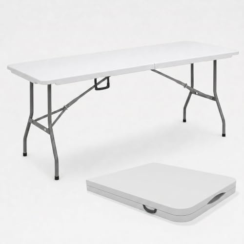 Absolute Deal 6ft Folding Table Heavy Duty Trestle Catering Market Stall | Portable 6ft trestle table that folds flat for catering, parties, markets, buffets and camping, with a smooth wipe-clean top