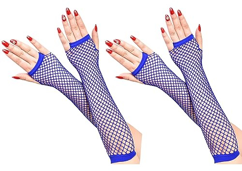 COSFAN 2 Paar Damen Netzhandschuhe,Lange Fingerlose Mesh Handschuhe,Elastische Hohle Handschuhe für Kleid Tanz Party Kostüm Zubehör