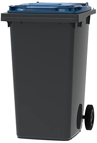 ESE France Conteneur Poubelle à déchets 2 roues - 240L - Robuste et Économique - 100% Recyclé - Gris avec Couvercle Bleu - Fabriqué en France