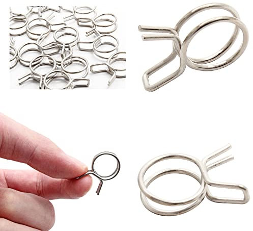 Rierdge Irrigation Hose Clamp 1/4 Inner Diameter Stainless Steel Double Coil Spring Water Pipe Clip for Garden Irrigation, 120pcs