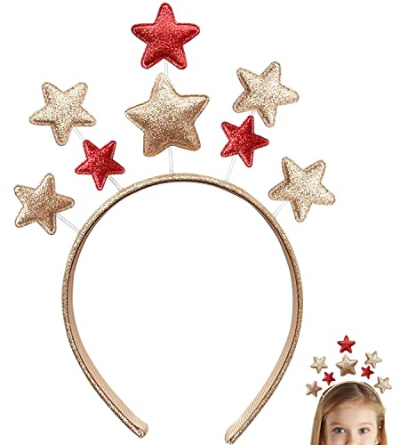 VZXQX Diadema Estrella de Navidad, Diadema de Estrellas con Purpurina Dorada y Rojo para Niñas y Mujeres, Diadema para el Pelo para Navidad, Fiestas, Cumpleaños, Festivales