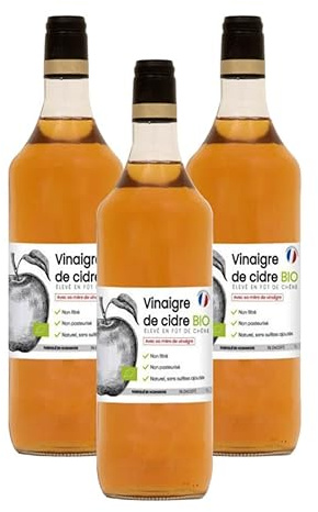 Vinaigre de cidre avec sa mère de vinaigre - Non filtré, non pasteurisé, sans sulfites ajoutés - Élevé en fût de chêne - Fabriqué en Normandie - Made in Calvados (3 bouteilles)