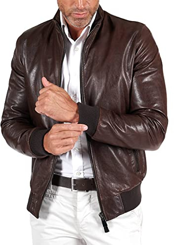 D'Arienzo Bomberjacke Lederjacke Dunkel Braune Herren Vintage Echtleder Made in Italy 106 54/Dunkelbraun