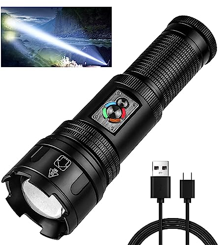 PANYIXUAN Led Taschenlampe Extrem Hell, 150000 Lumen Typ-C Aufladbar Taktische Taschenlampen mit Campinglampe 10 Modi, Starke Wasserdicht Flashlight für Outdoor NotfäLle Camping Torch