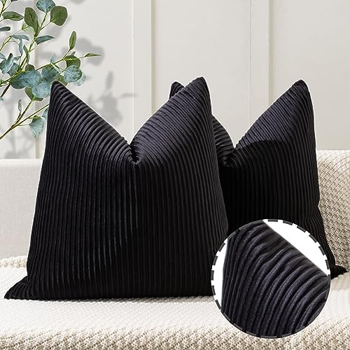 YCOLL 2er Set Schwarz Kissenbezug 45x45 Samt Streifenmuster Kissenhülle weiche Kissenbezüge Moderne Zierkissenbezug Sofakissen für die Inneneinrichtung luxuriöse dekorative Dekokissen für Sofa, Bett