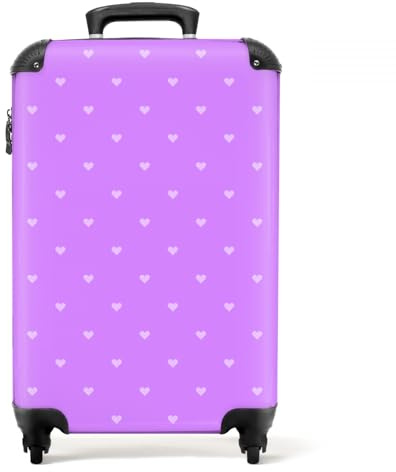 NoBoringSuitcases.com bagaglio a mano, trolley, valigia da 10 kg, rigida, leggera, valigie da viaggio per cabina, aereo, con 4 ruote girevoli, manico estensibile robusto 55x40x20 cm Cuori Sfondo Viola