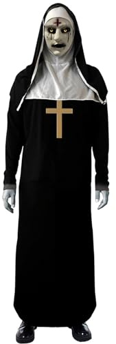 IRWOY Halloween Nonne Kostüm, Scary Nonne Outfit mit The Nun Horror Maske Kreuz Halskette Priester Halloween Kostüm Schwarz für Erwachsene - Verkleidung Partys Cosplay, Karneval & Halloween (XL)