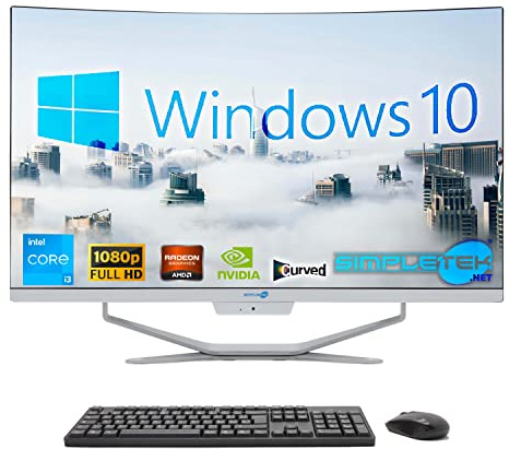 SIMPLETEK All in One Computer 27 Zoll Curved | Prozessor Intel i3 10 Gen | Grafikkarte RX550 4GB | Windows 10 | 32GB RAM 2TB SSD | Ideal für Arbeit, Grafik
