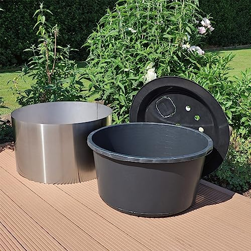 CLGarden Becken Set 90L ø 66cm mit Edelstahl Umrandung für Brunnen auf Terrasse Balkon Garten Springbrunnenbecken Brunnenbecken rund