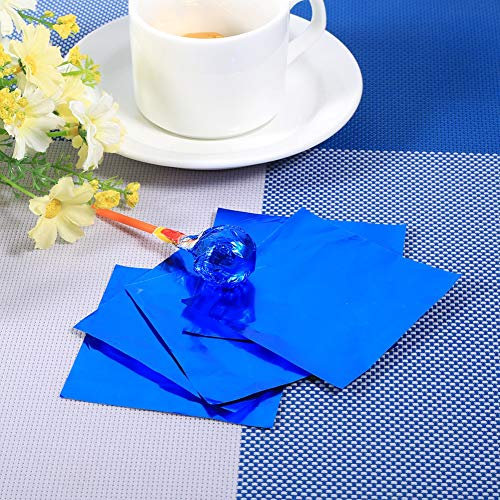 Bonbonpapier, 100 Stück Bonbonpapier aus Folie, für Schokolade, Schokoladen-Geschenkpapier, 3, 15 Zoll Quadratisches Folienpapier für die Dekoration von (Blau)