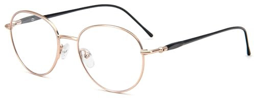 MMOWW Anti Blaulicht Lesebrille Damen Herren Runde Metall Federscharniere Lesehilfen Anti Müdigkeit Brille (Golden, +1.5)