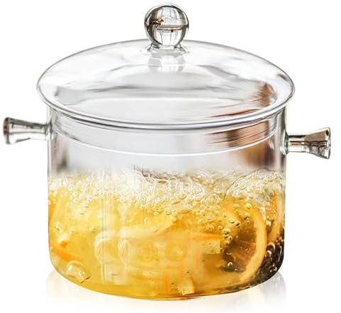 Glass Cooking Pots with Lids, 1600ml Heat-Resistant Borosilicate Glass Cooking Pan, Transparent Glass Saucepan Stockpot with lid and Double Handles for Noodle Milk Soup