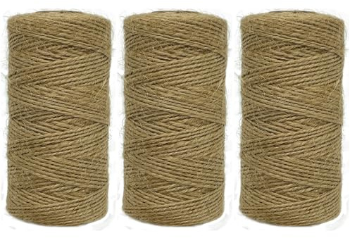 Jukway 3 x 100M Jutegarn Natur Juteschnur 2-lagig reißfest Bindegarn Dekokordel Bastelschnur Mehrzweck Bindfäden für Haushalt DIY Dekoration Floristik Kunsthandwerk Verpackung Garten (3 x 100M)