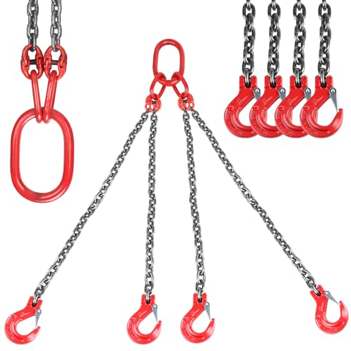 DBREAKS 4-Strang Kettengehänge, 1m 6T Krankette, Forstkette Rückekette, Anschlagketten mit Ø8mm Chokerkette Gabelkopfhaken, G80 Motorhebekette, Hohe Festigkeit Krangehänge