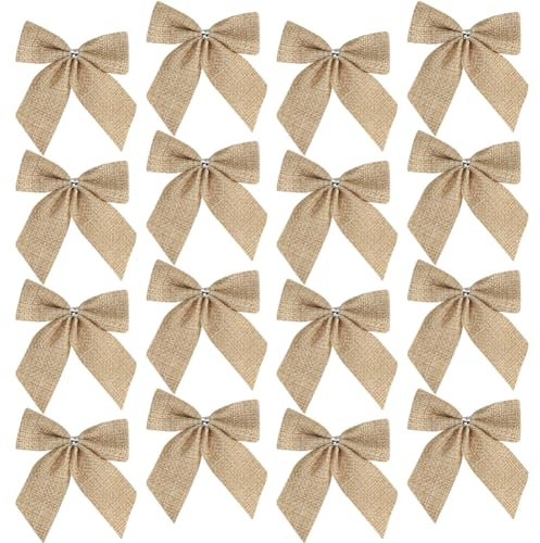 Lot de 24 nœuds de Noël en Toile de Jute pour Sapin de Noël - Nœuds décoratifs pour Emballage Cadeau, Couronne de Noël, Petits nœuds en Ruban pour Cadeau - Marron