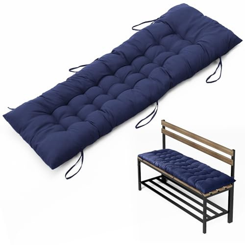 DKIEI Garden Bench Seat Cushion, 2/3 Seater Bench Cushion with Non-Slip Straps, 8cm Thick Dining Bench Cushion, Rectangle Bench Seat Pad for Chaise Indoor Outdoor 110x40cm Blue