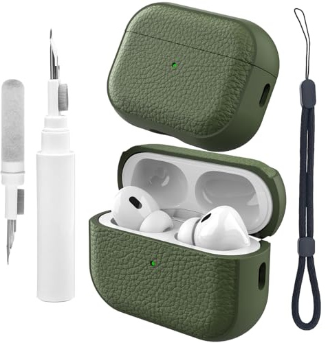 Teyomi für Airpods Pro 2 Hülle mit Handschlaufe, TPU Schutzhülle für Apple Airpods Pro 2. Generation mit Reinigungsset, Texturdesign für Airpods Pro 2 Case, Fallfest, Stoßfest (Militärgrün)