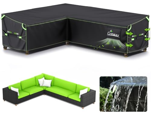 Uirway L-förmige Gartenmöbel-Abdeckung, 222x 286x 87 cm, wasserdicht und winddicht, Gartenmöbel, Outdoor-Ecksofa-Schutz mit reflektierenden Streifen, Gartenmöbel-Sofa-Schutz, rechteckige Abdeckung