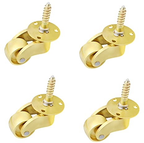 4X Lenkrolle mit Gewindeschaft, Messingräder mit 360-Grad-Drehung, kleine antike Möbelrolle, Universalrolle für Kofferraum, Schrank, Sofa, Trolley, Bett, mit Schrauben, Gold (Größe: 21,5 (21,5 mm/0,8