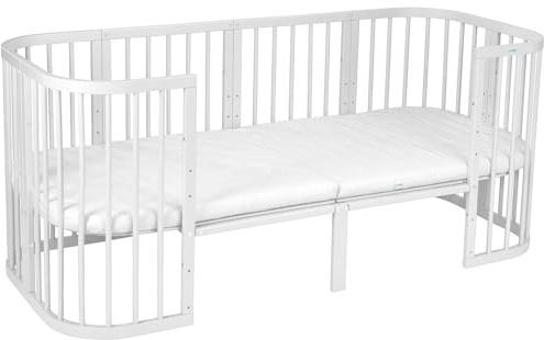 waldin Erweiterung auf 174 cm für 7in1 Babybett ohne Bett, Weiß | Verlängert Ihr 7in1 Kinderbett inkl. 50 cm Matratzenerweiterung, für Klassische und Ovale Modelle ohne Bett