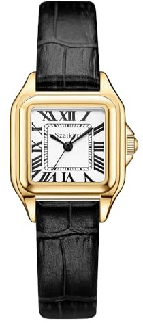 Szaikyri Classic Square Watches for Women with Roman Numerals Ladies Casual Dress Watch (Black-Gold)