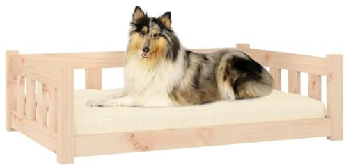 Hundebett, rechteckiges Hundesofa für Haustiere, erhöhtes Hundebett für Wohnzimmer, Innenbereich, Braun, 95,5 x 65,5 x 28 cm, Kiefernholz, robust
